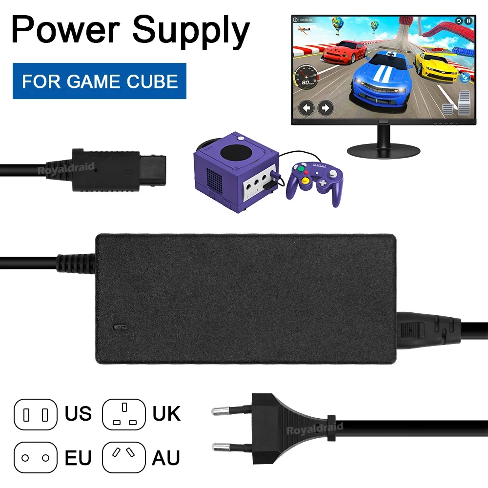 Gaming Console Uk - EU/US/UK/AU ปลั๊กอะแดปเตอร์ AC แหล่งจ่ายไฟสำหรับเกมคิวบ์วิดีโอเกมคอนโซลสำหรับ NGC AC/DC