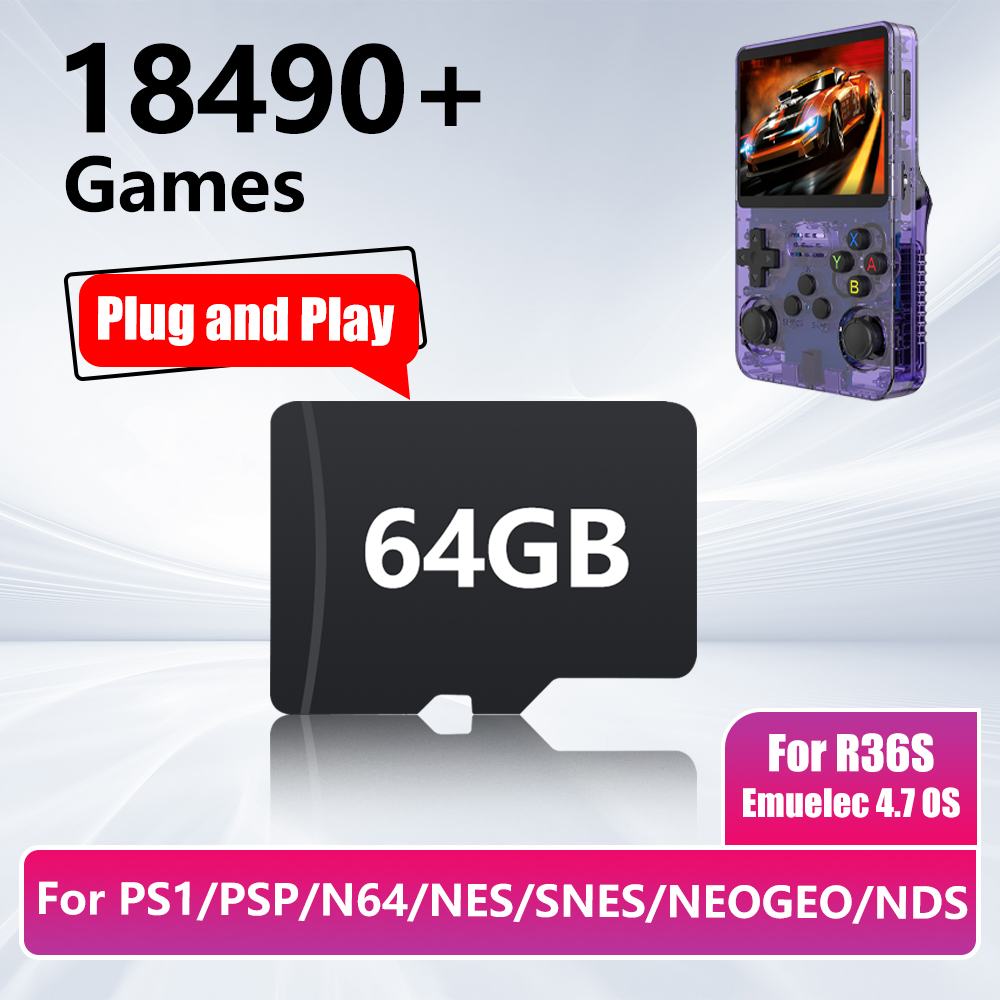 Gaming Console R36S - การ์ดเกม 64GB สำหรับคอนโซลเกม R36S พร้อมเกม 18490+