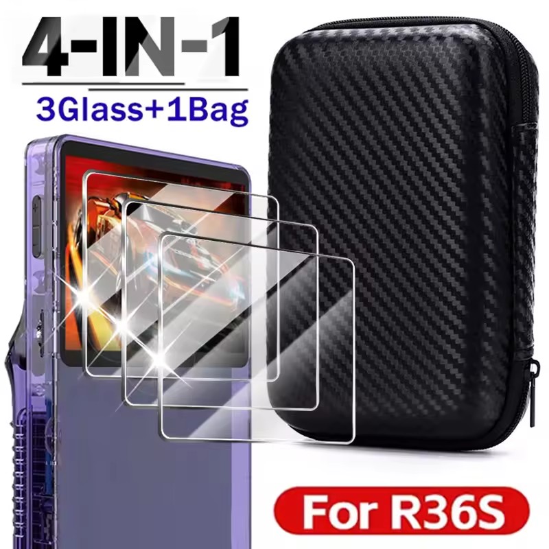 Gaming Console R36S - เคส 4 in 1 + ฟิล์มกระจกสำหรับเครื่องเล่นเกม