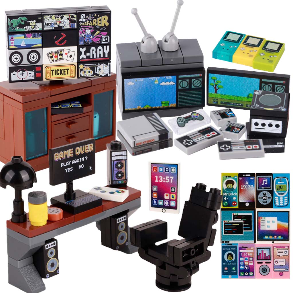 Gaming Console Kids - MOC เกมคอนโซลคอมพิวเตอร์รุ่น Building Blocks มินิทีวีเกมโทรทัศน์โทรศัพท์มือถือพิมพ์อิฐของเล่นเด็กของขวัญ